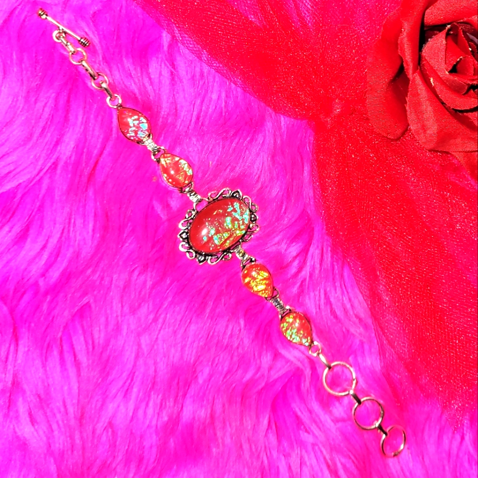 Handmade Silver Pink Opal Bracelet